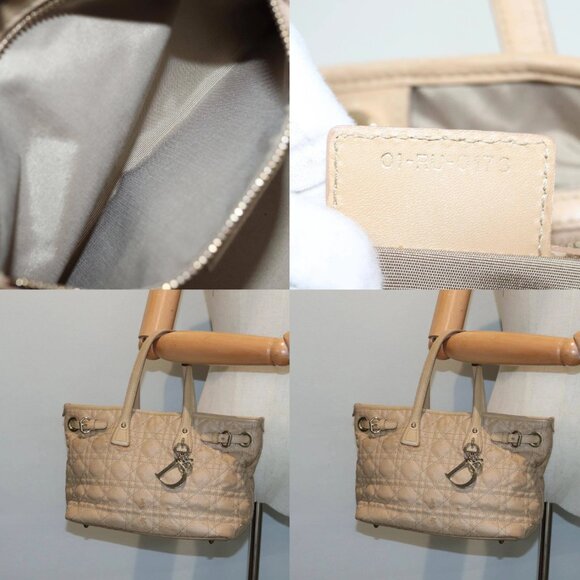 Christian Dior Lady Dior Canage Hand Bag Coated Canvas Cream Vanilla Auth yb647 - Picture 15 of 15